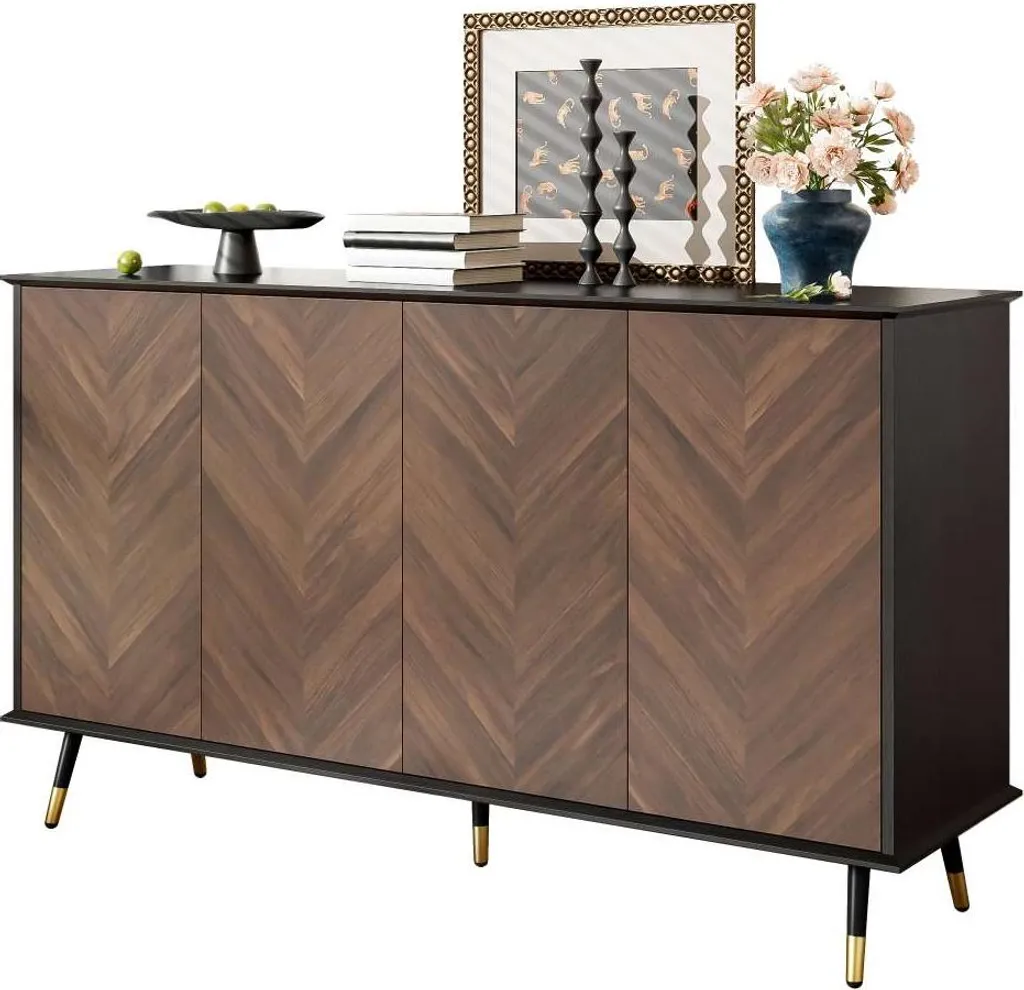 Buffet Gain de Place à Étagères Réglables - Meuble Robuste MDF et Métal