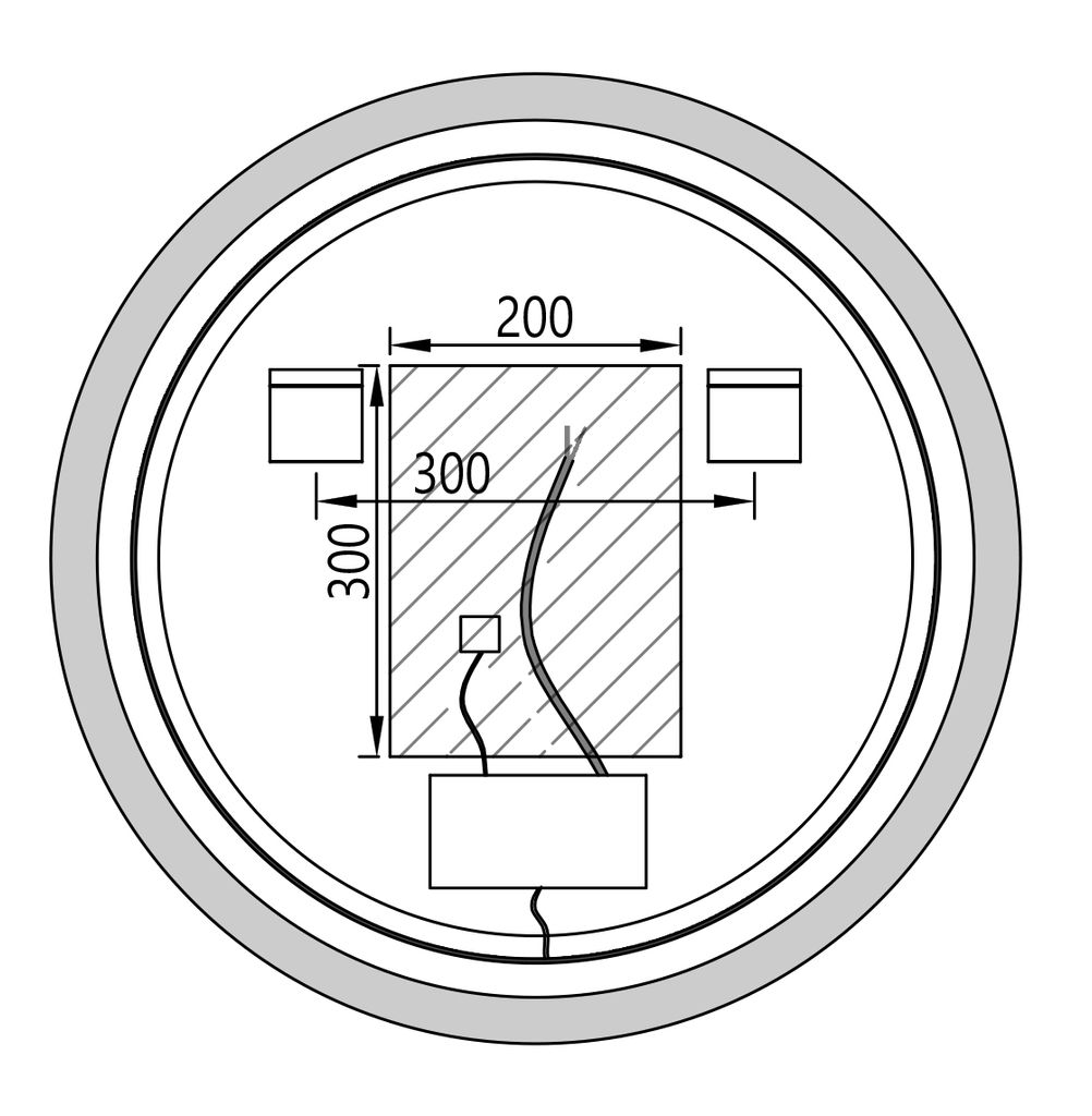 LED Lichtspiegel 8232 - 2.0 rund - Aluminiumrahmen - Schwarz, matt - Sandgestrahlt - Digitaluhr - Größe wählbar, Spiegel rund (Durchmesser):Ø 60cm