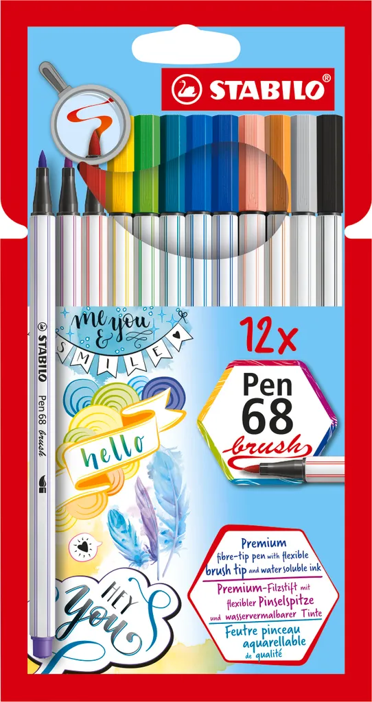 STABILO Pen 68 Brush 12 pz: Pennarelli Professionali per Lettering e Arte