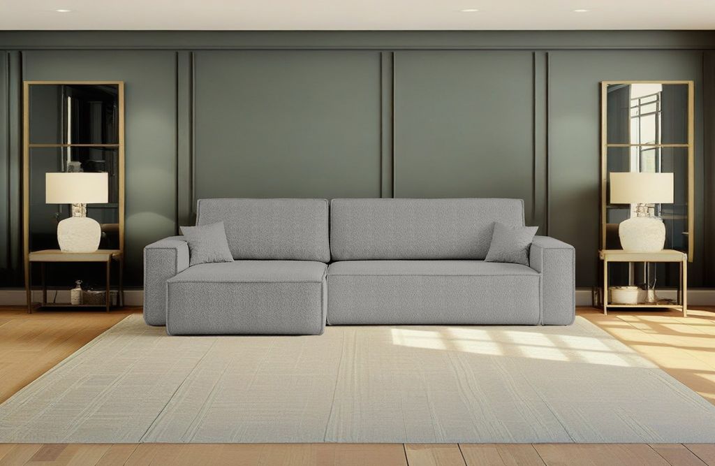 Kaiser Möbel Ecksofa mit schlaffunktion und bettkasten, Eckcouch BEST XL stoff Quelle Grau Links