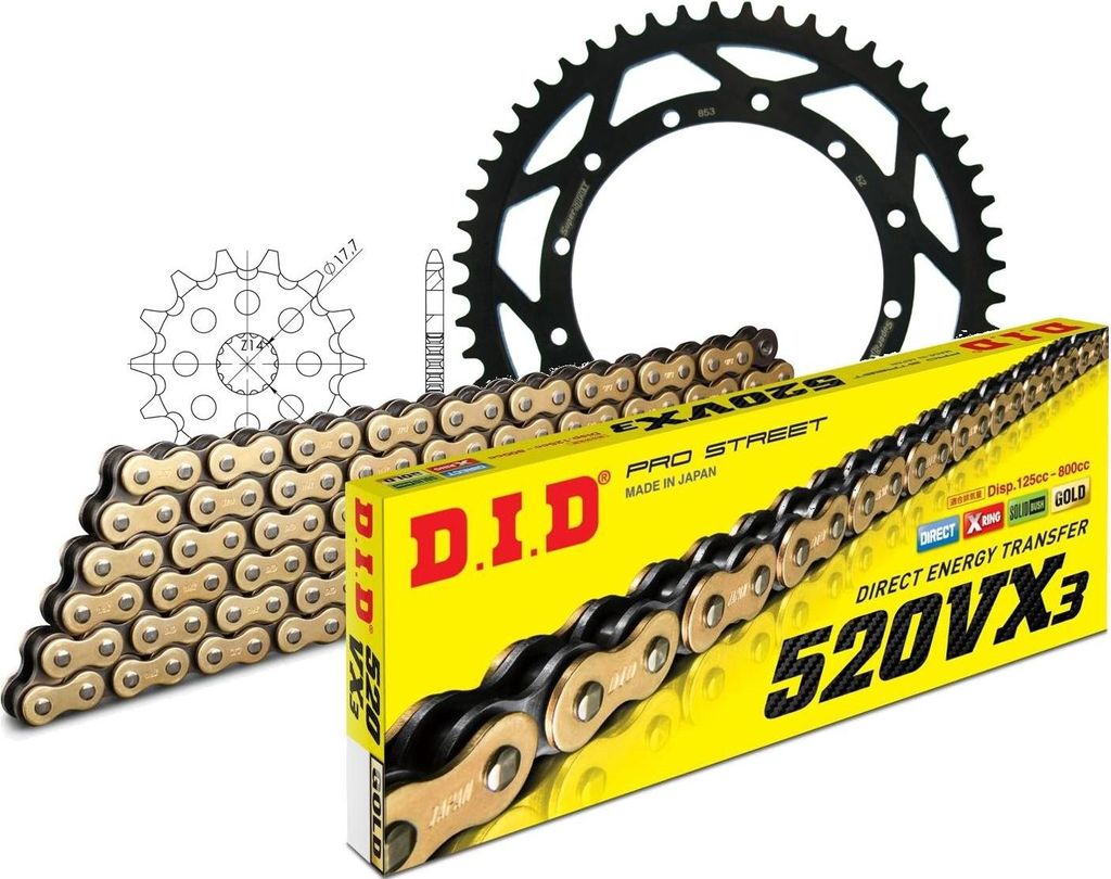 Kit Stahl passend für Yamaha WR200 R 91-97 13-52-116 DID520VX3(G&B) Endlos