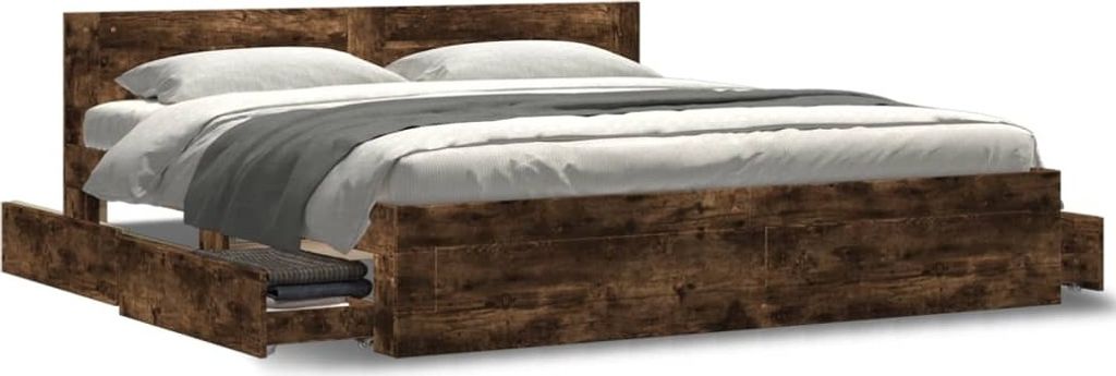 Maison Exclusive - Bettgestell mit Kopfteil Räuchereiche 180x200 cm Holzwerkstoff