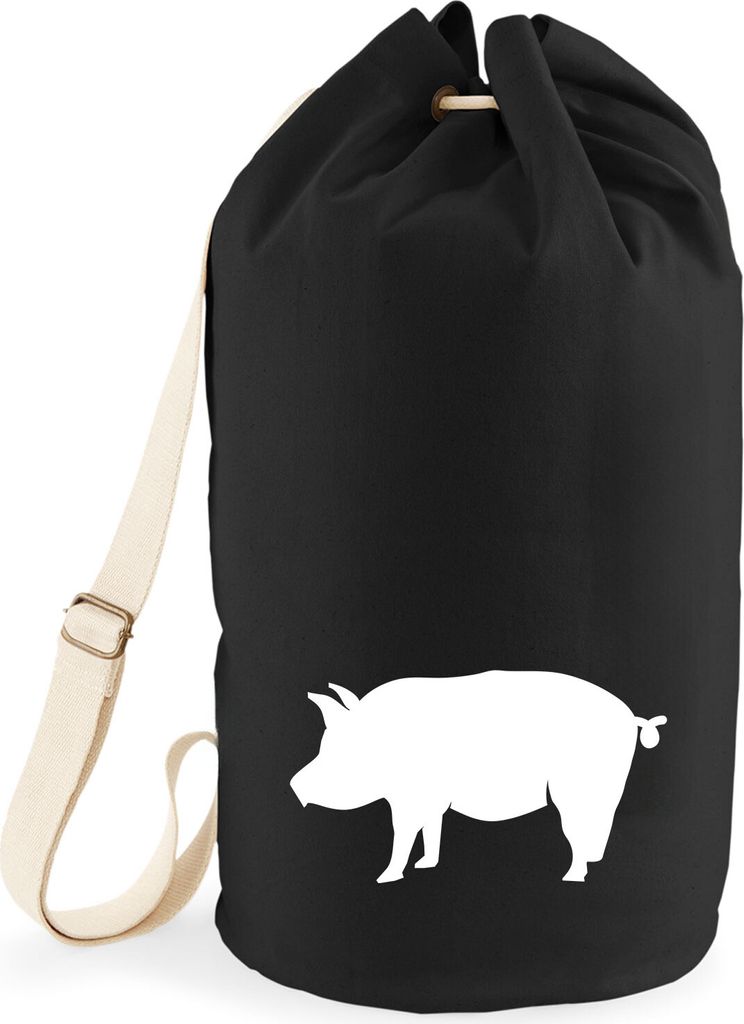 Huuraa Seesack Schwein Silhouette 20 Liter Black Baumwolle Rucksack Geschenkidee