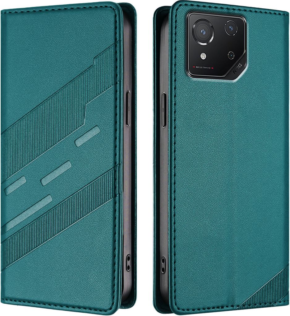 Hülle für Asus ROG Phone 8, Kunstleder Brieftaschen Handyhülle mit Kartenfach und Standfunktion Grün