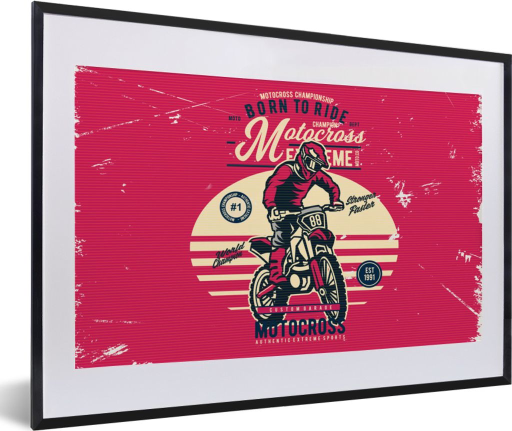 MuchoWow MuchoWow Gerahmtes Poster Mann - Motorrad - Oldtimer 60x40 cm - Poster mit zchwarzem Bilderrahmen - Schlafzimmer - Plakat in Rahmen - ...