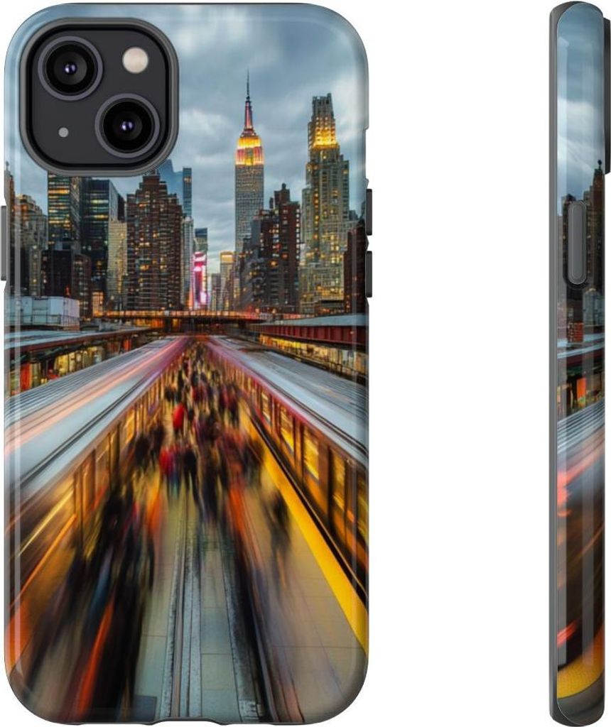 Dynamische Großstadt mit U-Bahn in Bewegung – Hülle Kompatibel mit iPhone 14 Plus