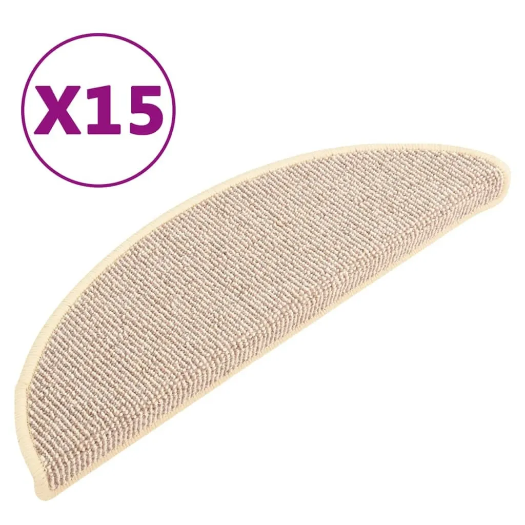 Tapis d'escalier 15 pcs blanc et marron 56x17x3 cm avec adhésif inclus