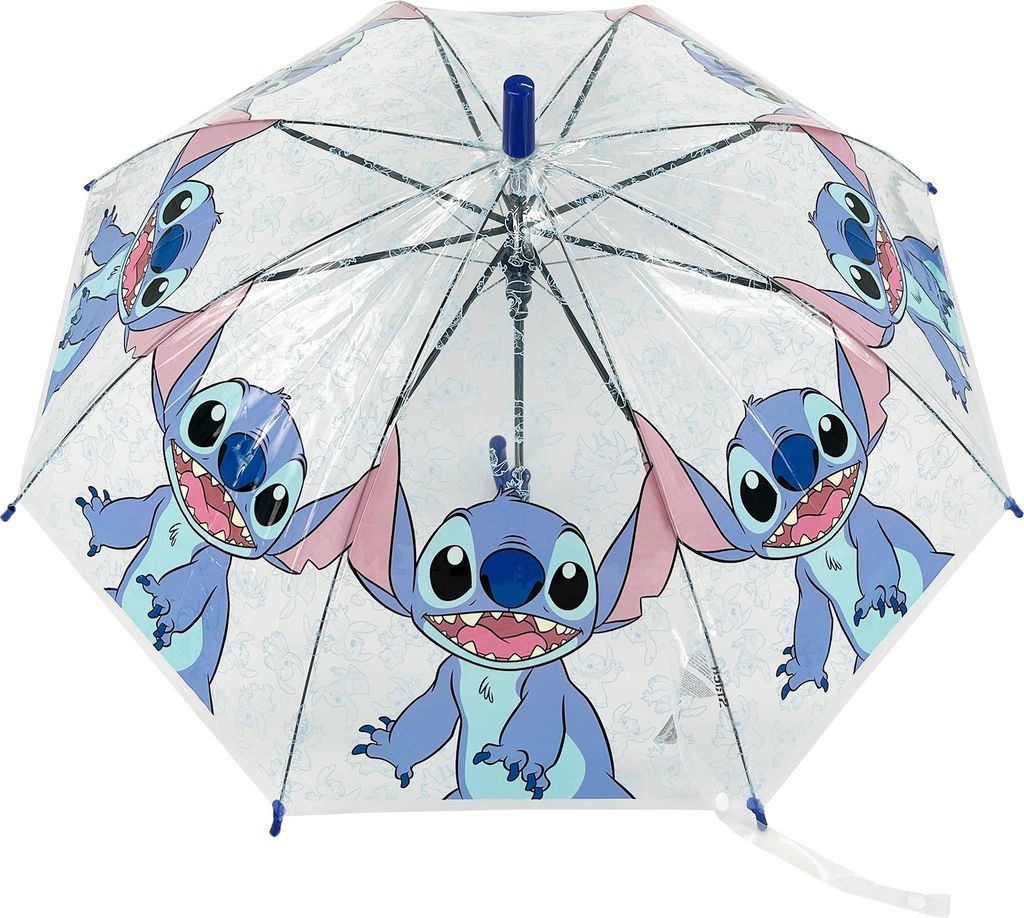 Disney Stitch Kinder Regenschirm transparent blau | Stockschirm Automatik mit Motiv | Leichter Kinderregenschirm 68 cm Höhe 82 cm Durchmesser | Re...