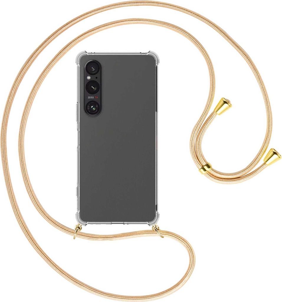 Handykette Backcover-Schutzhülle mit Band (Metall goldfarben) für Sony Xperia 1 VI - Goldkordel