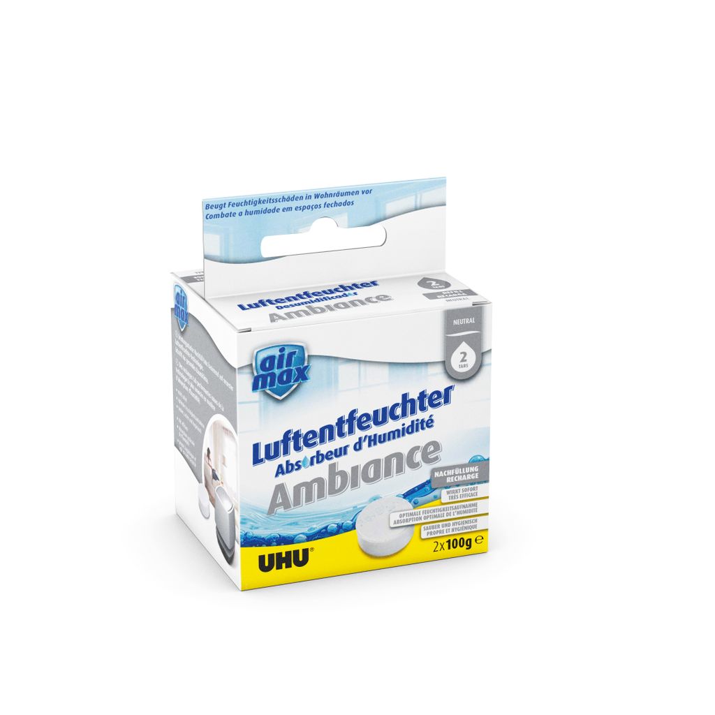 A product shot of a box of Uhu Air Max Ambiance moisture absorbers.
