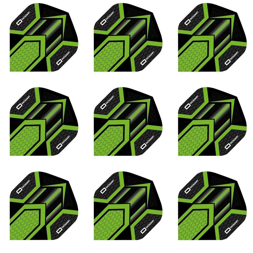 Datadart HEX Dart Flights | 3 Sets = 9 Stück | Standard-Form | 100 Mikron | Grün