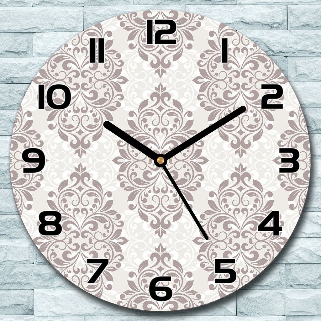 Wanduhr aus Glas Rund fi 30 Damastmuster Quarz Deko Schlafzimmer Büro