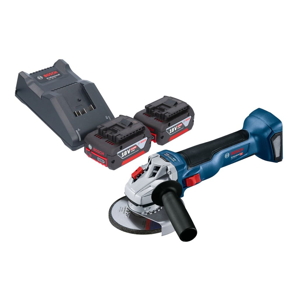 Bosch GWS 18V-10 Professional Akku Winkelschleifer 18 V 125 mm Brushless + 2x Akku 4,0 Ah + Ladegerät