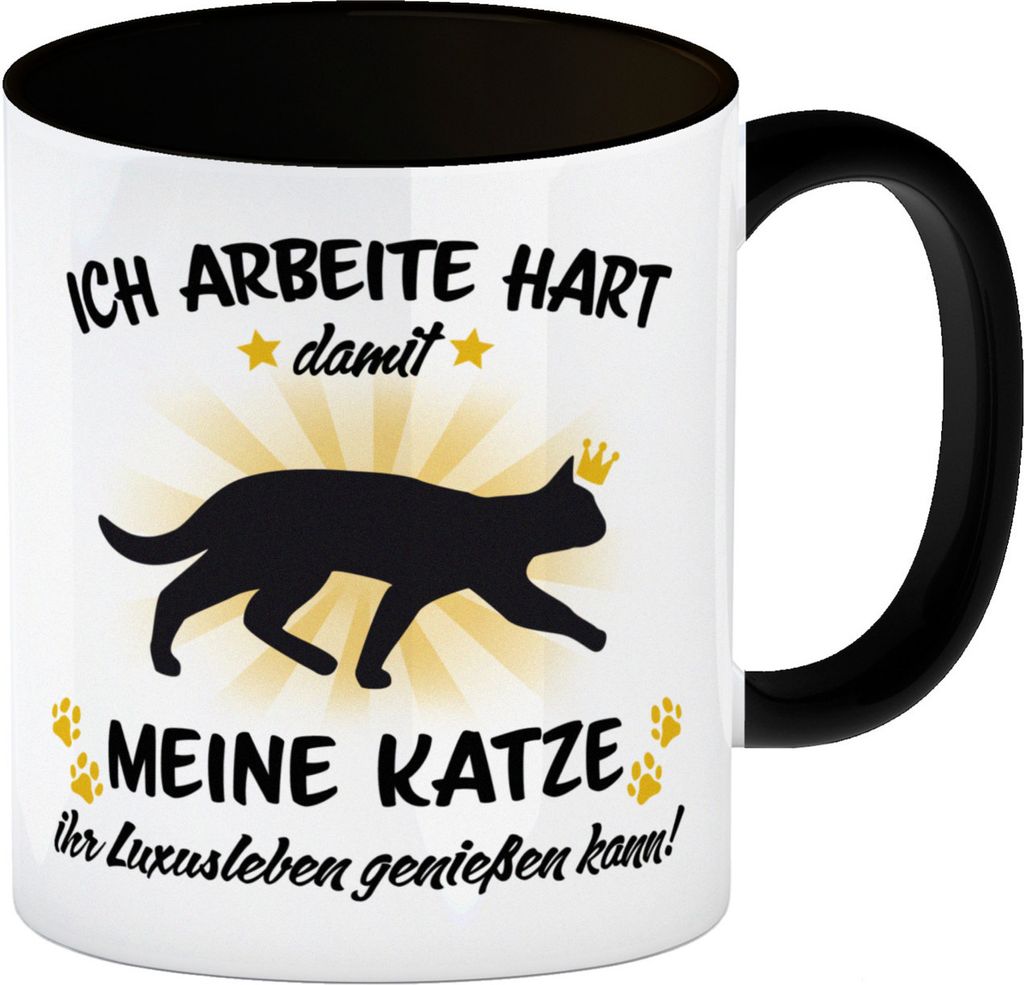 Ich arbeite hart für das Luxusleben meiner Katze Haustier Kaffeebecher Schwarz