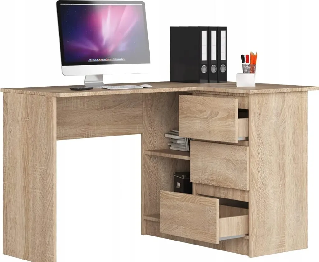 Bureau d'angle avec rangements Chêne Sonoma, poste de travail complet - 2