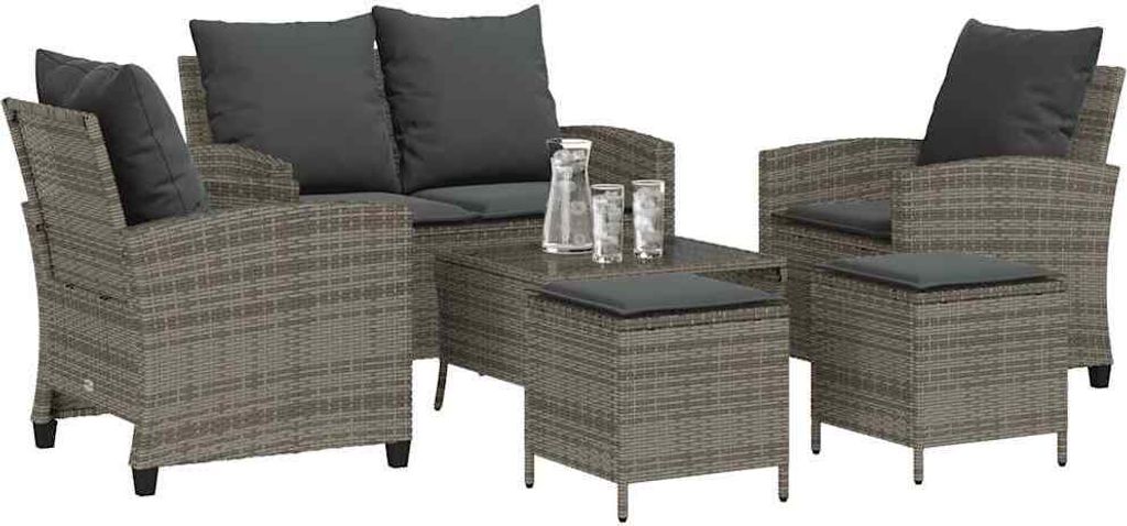 6-tlg. Garten-Sofagarnitur mit Kissen Grau Poly Rattan