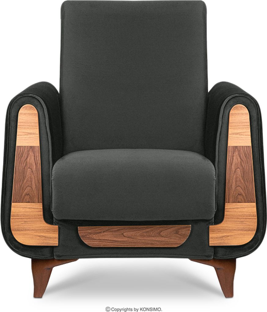 KONSIMO Bequemer Sessel mit Armlehnen "GUSTAVO", Schwarz, Velourstoff, Modern, 83x95x81cm