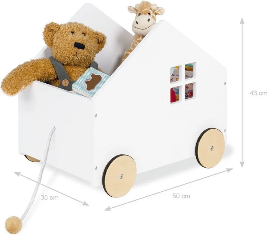 Chariot de rangement enfant en bois Hydda avec roues et tirette Rootz
