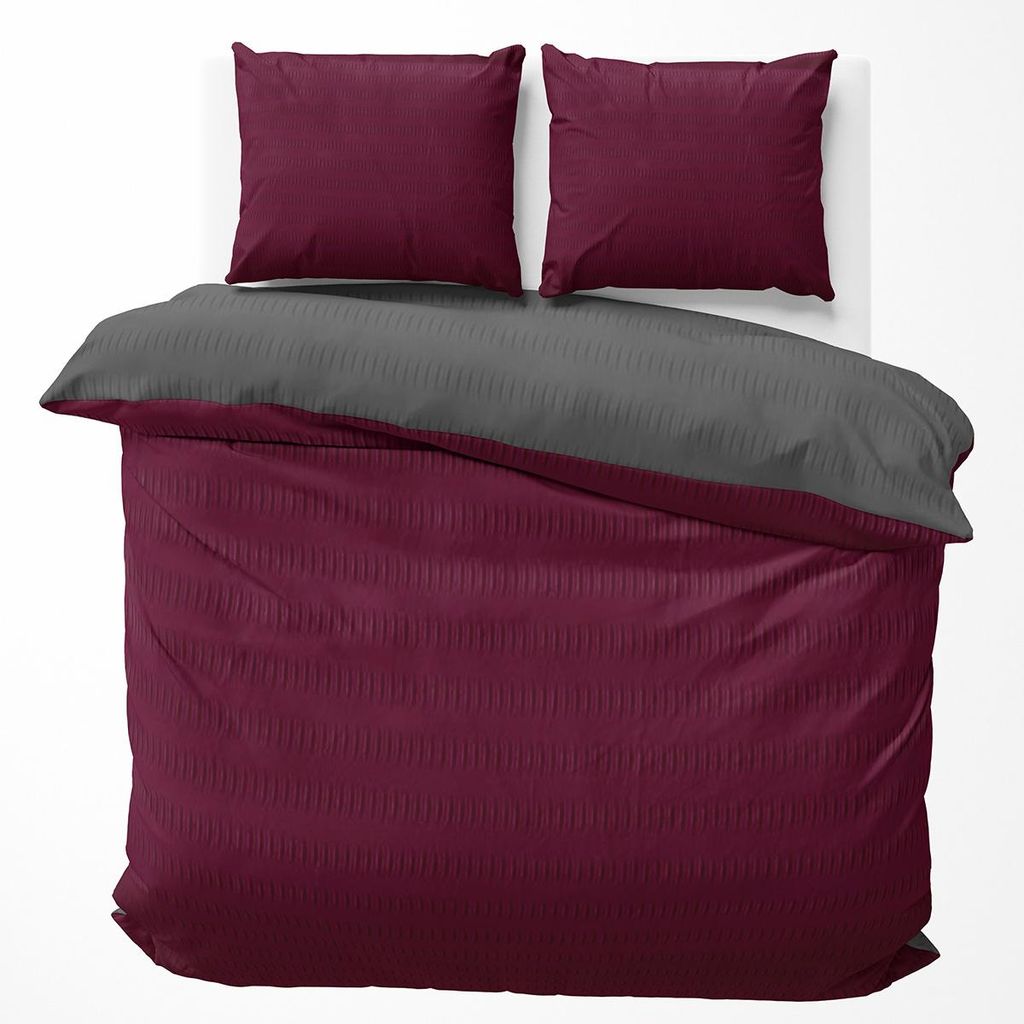 Seersucker Bettwäsche 240x220 cm Bordeaux Anthrazit Wende Produktbild 