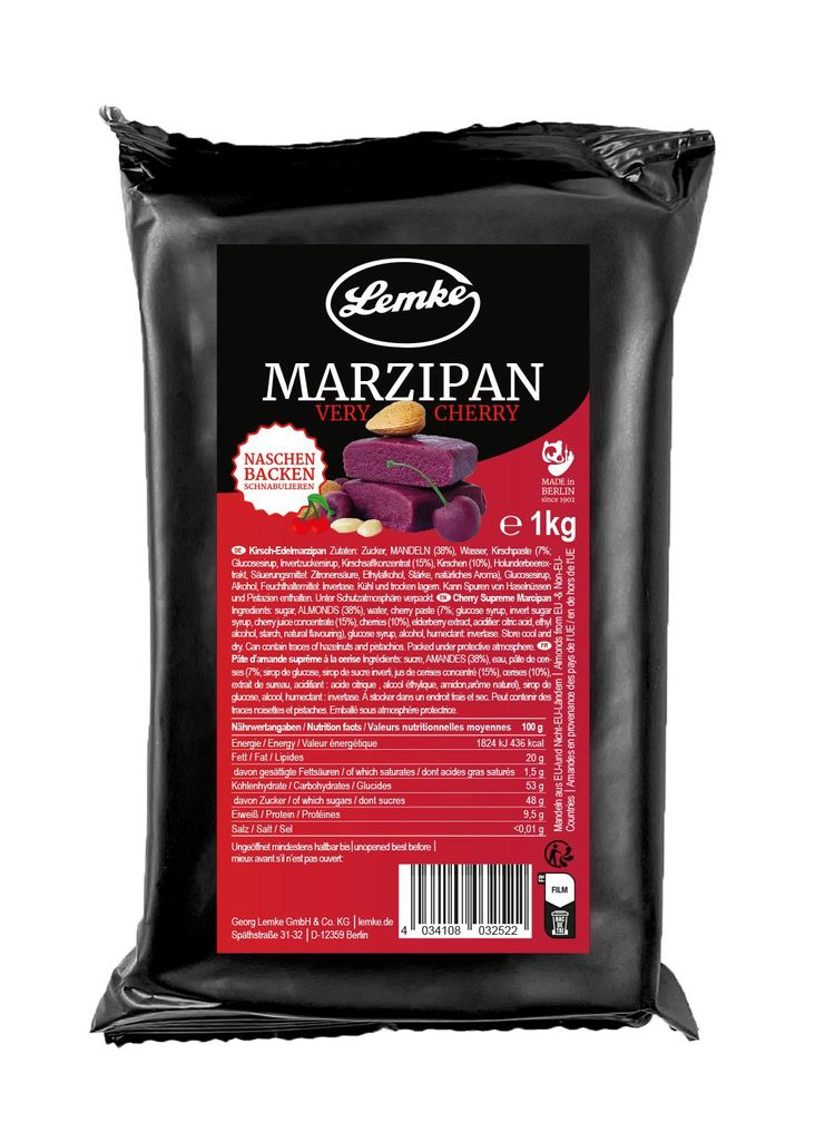 Lemke Feines Berliner Marzipan – Very Cherry, 1kg| Marzipan mit Kirschgeschmack, Vegan