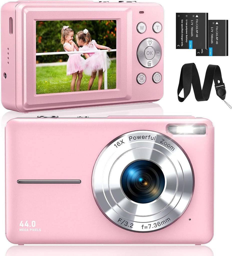 Digitalkamera, Fotokamera, 44MP FHD 1080p Fotoapparat Digital Kamera, mit 32G Karte Fotokamera mit Batterie, 16X Digitalzoom