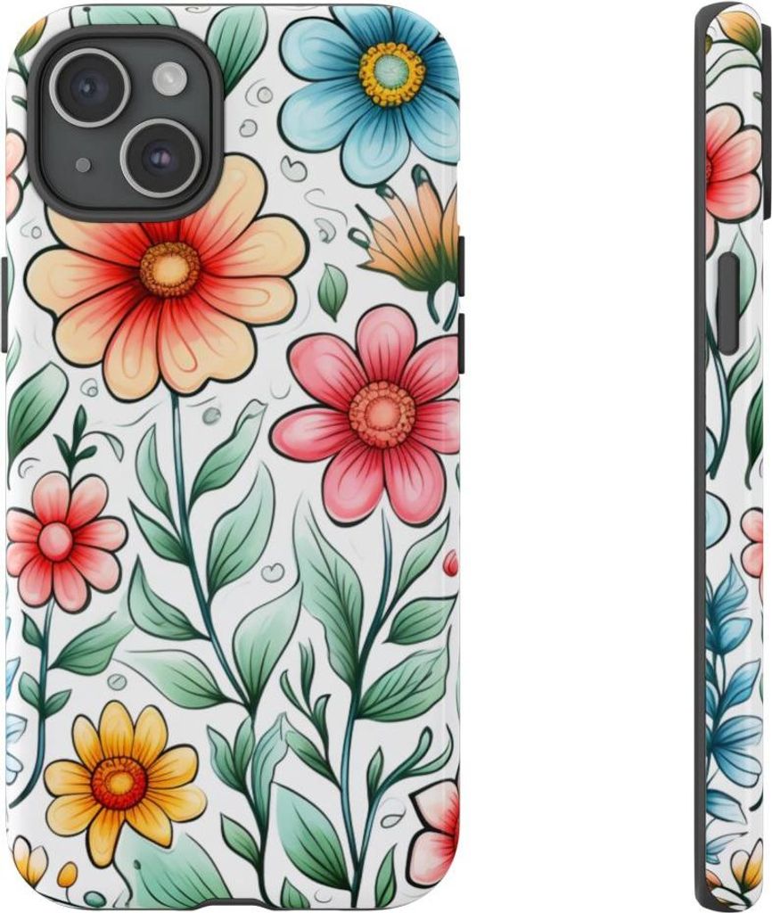 Buntes Blumenmuster mit Blättern – Hülle Kompatibel mit iPhone 15 Plus