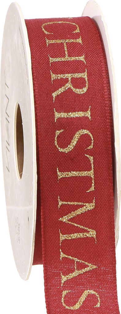 Festliches Weihnachtsband Rot Gold Merry Christmas 25mm 15m Geschenkverpackung Dekoration Leinen