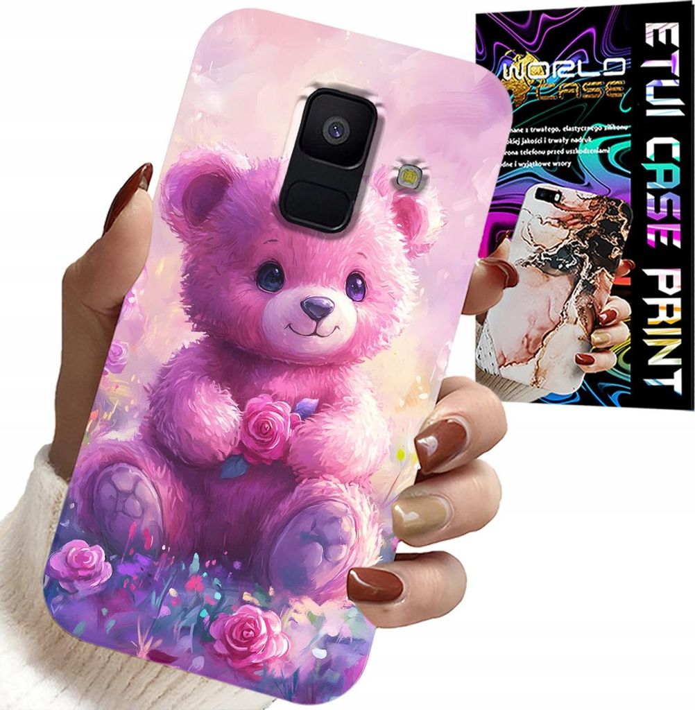 Hülle Für Samsung A6 2018 - Süsser Teddybär Auf Rosa Hintergrund, Hülle + Glas