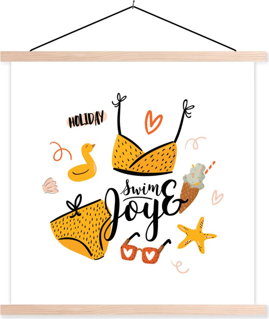 MuchoWow Textilposter Bikini - Gelb - Seestern 40x40 cm mit holzfarbenen Rahmen - Posterleiste