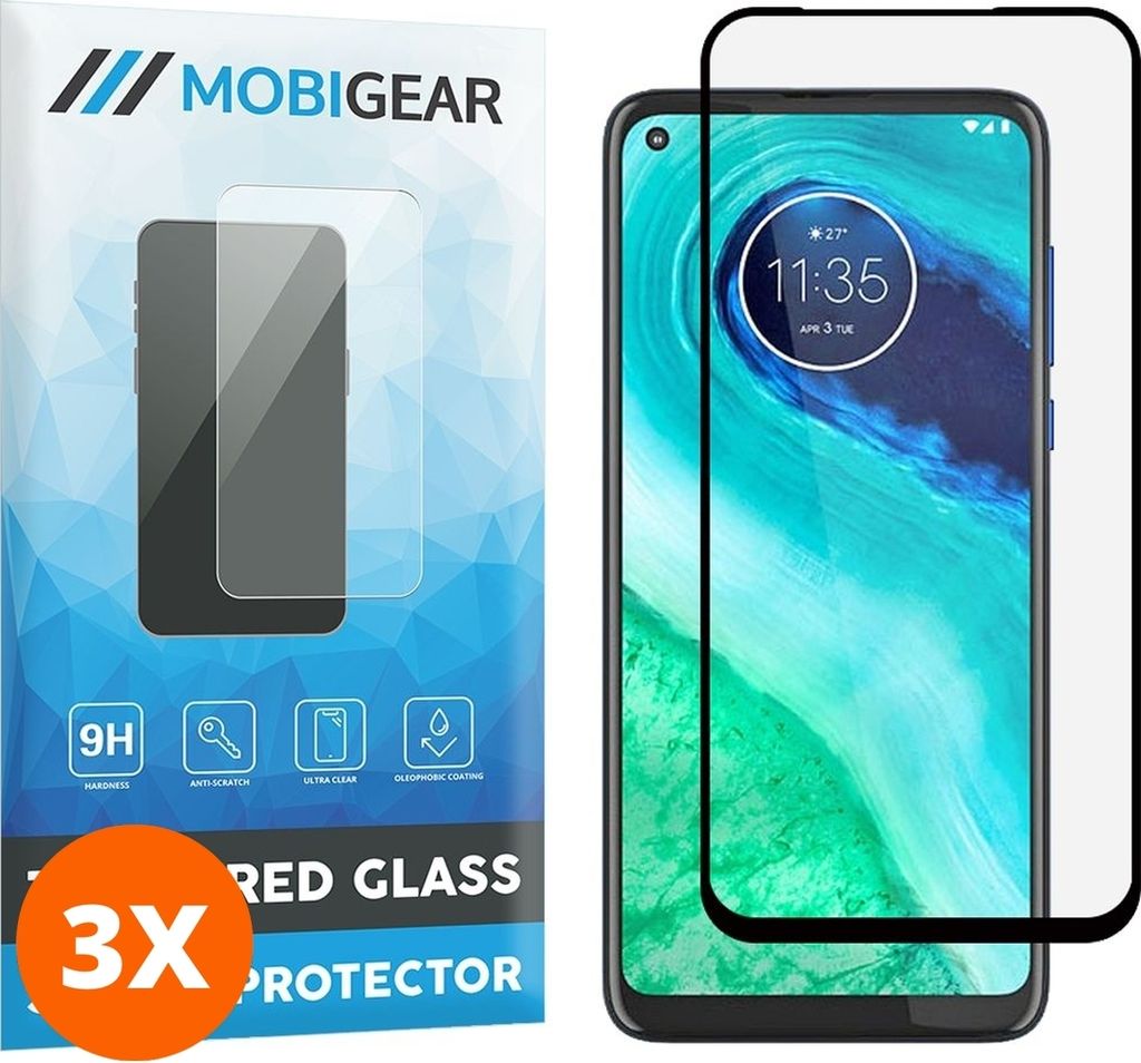 Mobigear Premium 10.00 Motorola Moto G8 Panzerglas Gehärtetes Glas Displayschutz - Hüllenfreundlich - Schwarz (3er Pack)
