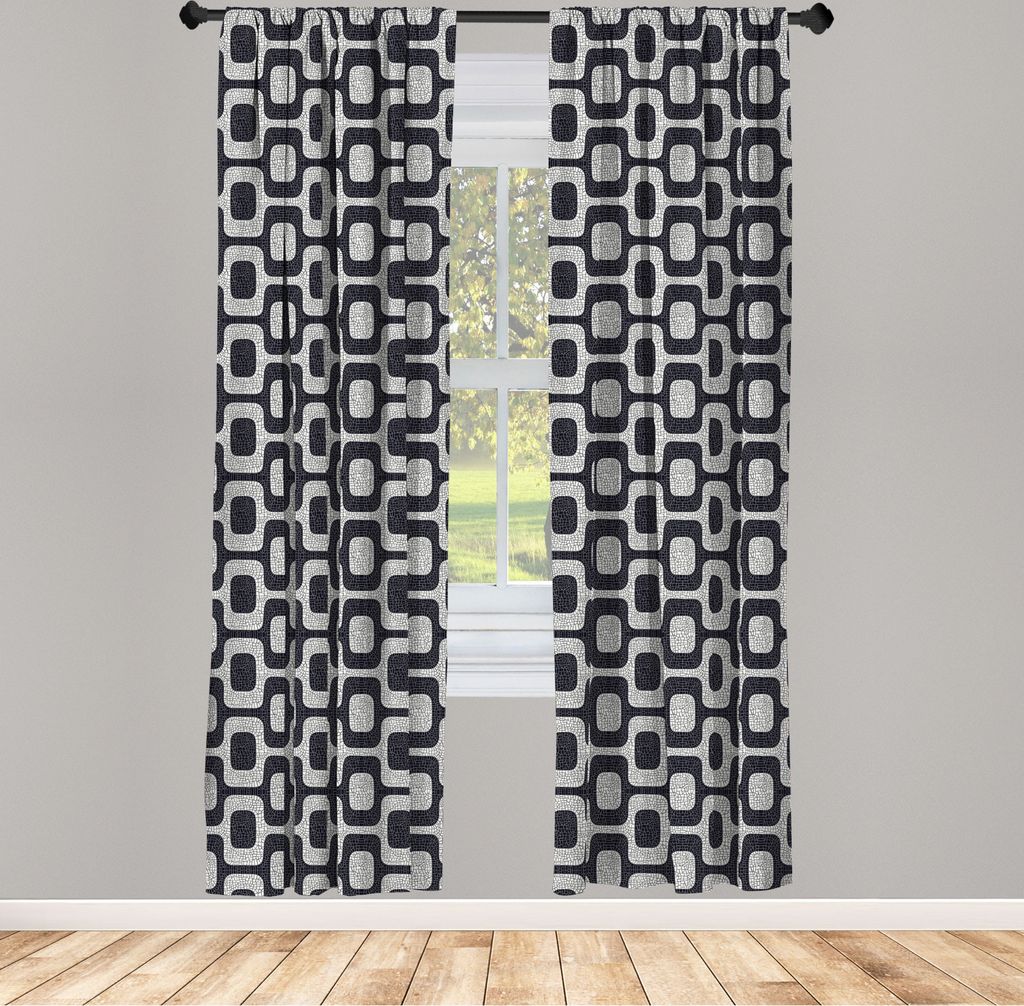 ABAKUHAUS Abstrakt Vorhänge, Gardinen, Moderner weißer und schwarzer Wellen-Pflasterung-Muster-Fraktal, der Mosaik schaut, 2 Stück 75 x 175 cm, ...