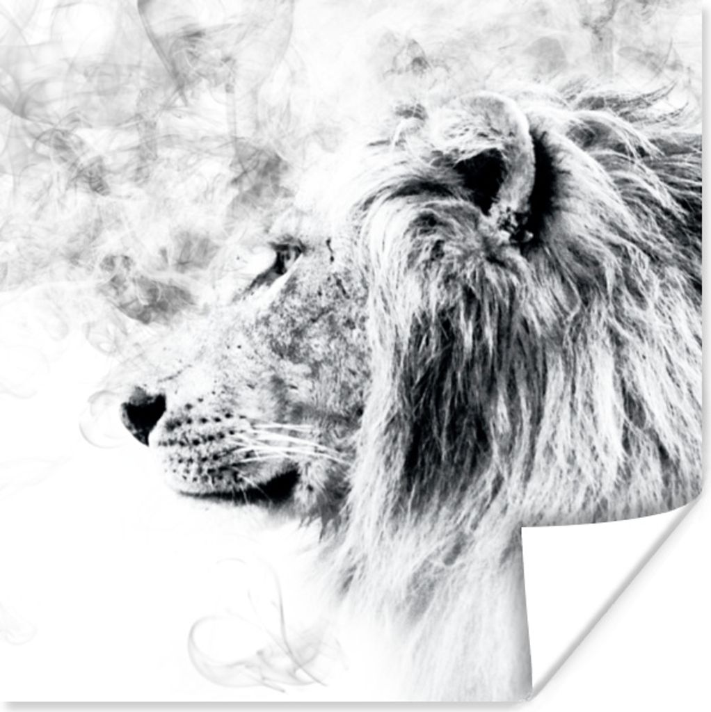 MuchoWow Poster Löwe - Schwarz - Weiß - Linie 75x75 cm - Wand Dekoration
