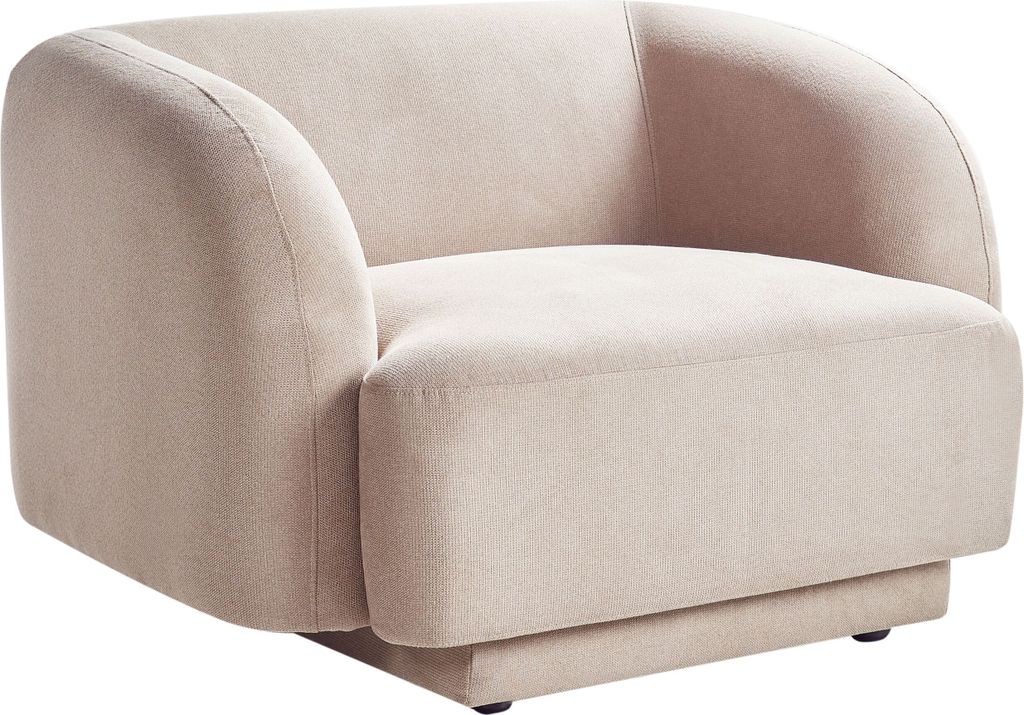 BELIANI Sessel Taupe aus Stoff mit Armlehnen Geschwungene Form Modernes Design Art Deco Glamour Retro Stil Polstersessel Stoffsessel