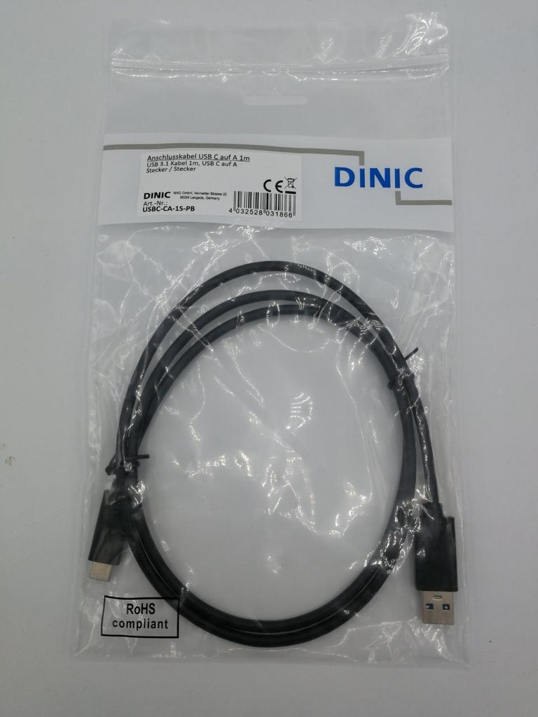 DINIC USBC-CA-1S-PB USB Kabel 1 m USB 3.2 Gen 1 (3.1 Gen 1) USB A Schwarz