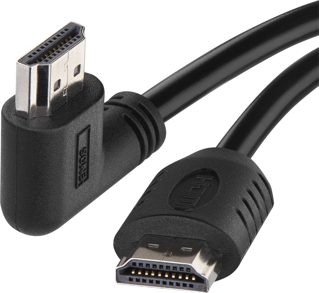 EMOS High Speed HDMI 2.0 Kabel mit Ethernet 3m, 18 Gbit/s mit Ultra HD, 4K, 3D, ARC, 90° Winkelstecker auf A-Stecker schwarz, S10310