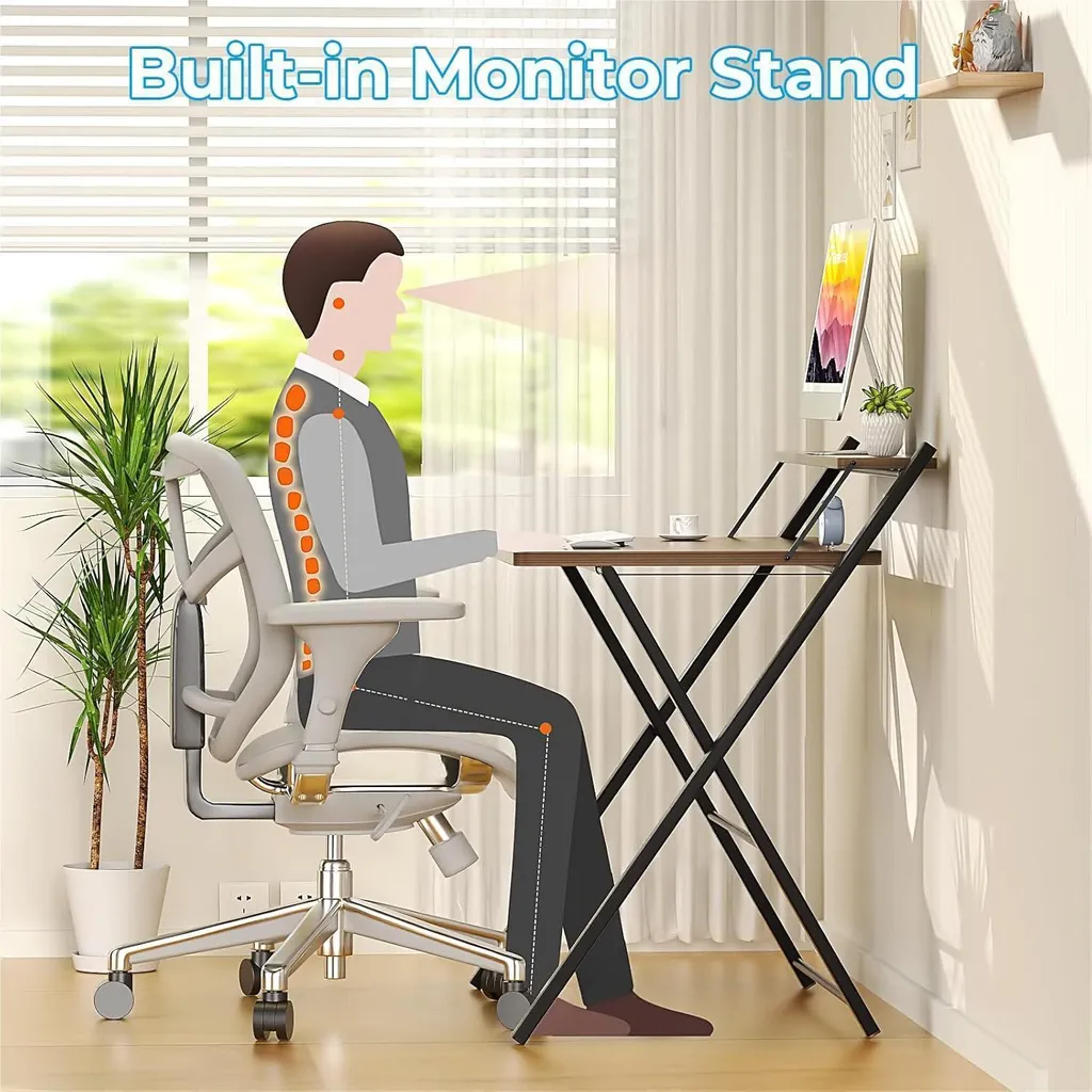 Bureau pliable stable marron avec étagère compacte 100cm - 7
