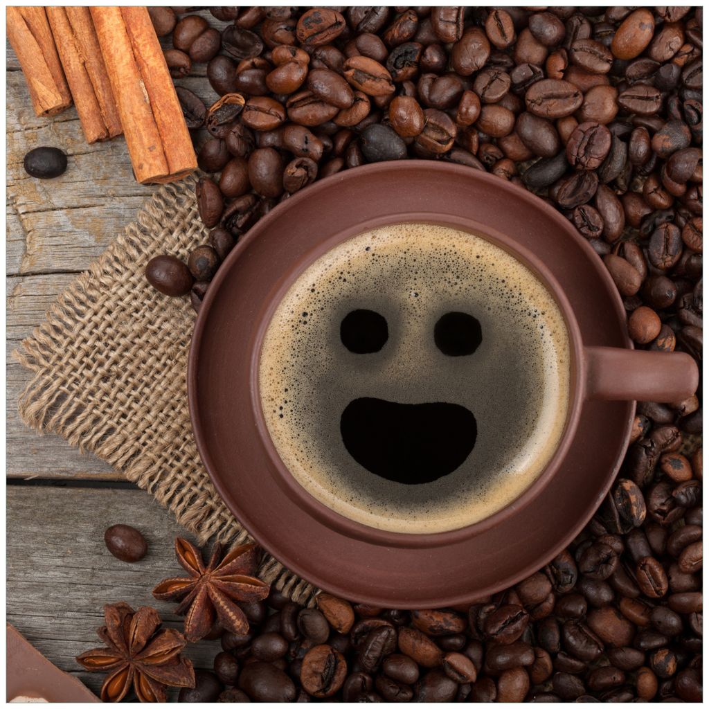 Wallario Magnet für Kühlschrank / Geschirrspüler, magnetisch haftende Folie - 60 x 60 cm, Motiv: Lustige Kaffeetasse mit einem Lächeln - Kaffee...