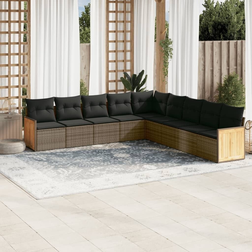 Maison Exclusive - 9-tlg. Garten-Sofagarnitur mit Kissen Grau Poly Rattan