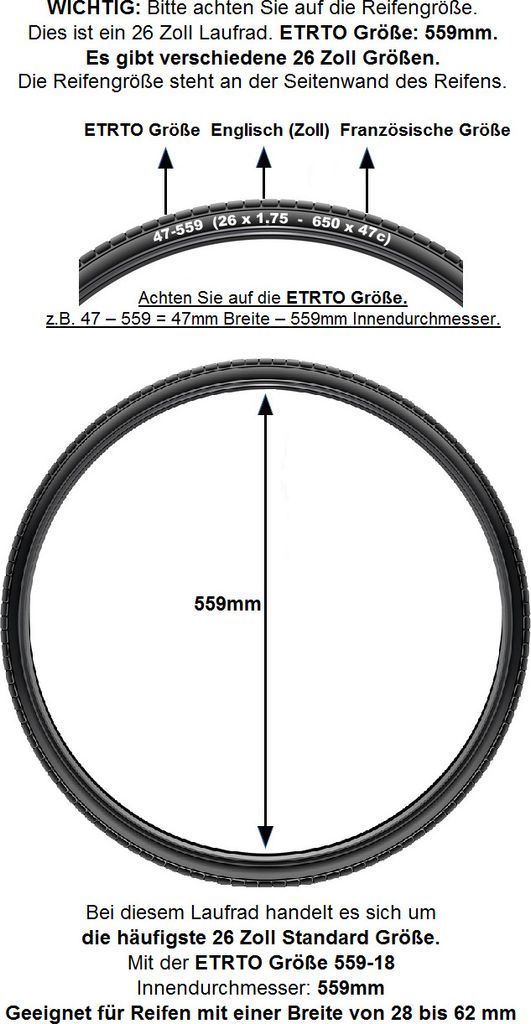 REDONDO 26 Zoll Hinterrad Laufrad Felge Schwarz Disc + Produktbild 4