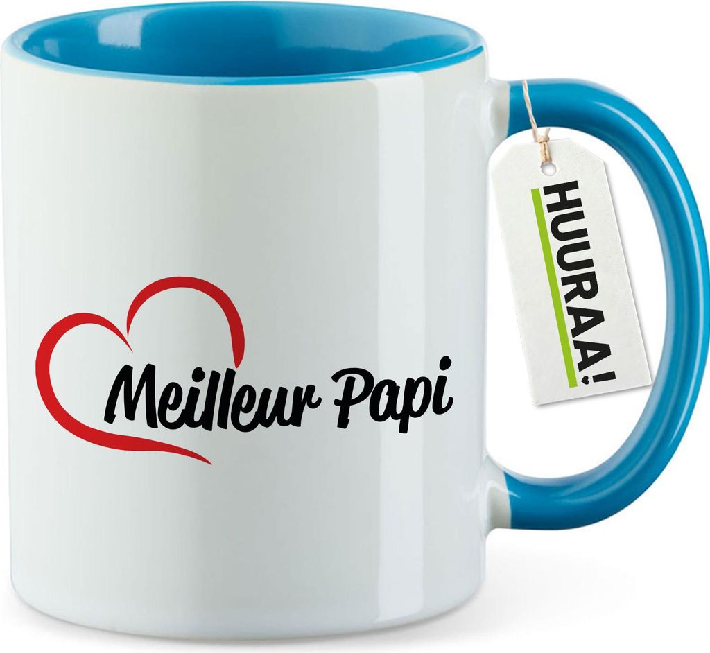 Huuraa Kaffeetasse Meilleur Papi Cœur 330ml Blau Keramik Kaffeebecher Geschenkidee