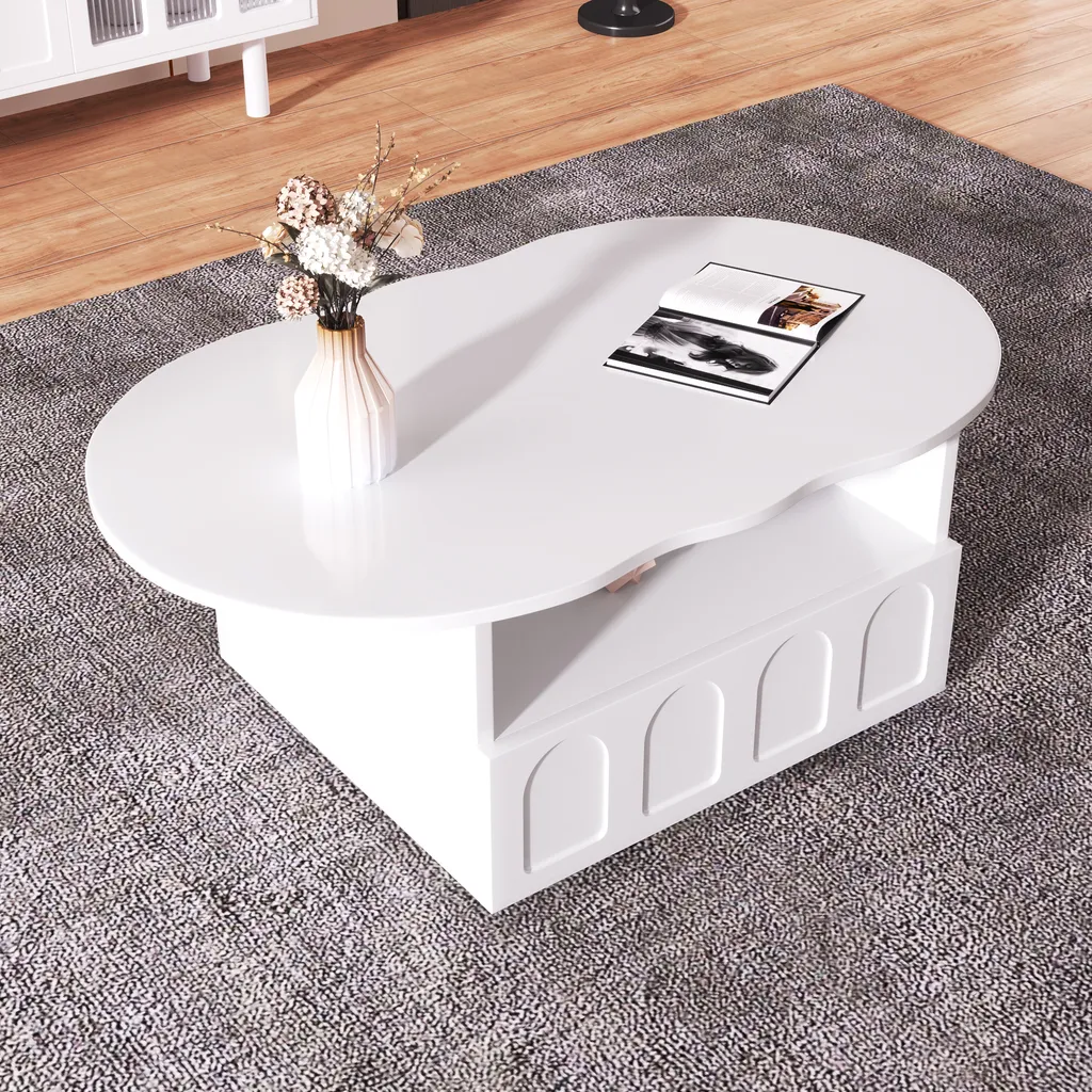 Table Basse de Salon pour Famille, Table d'Appoint Blanche avec Tiroir - 11