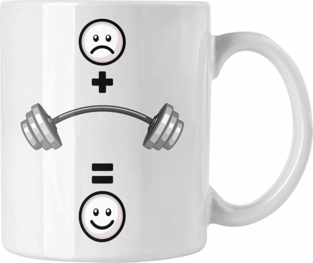 Trendation - Deadlift Bodybuilder Tasse Geschenk für Bodybuilding :( + Bodybuilding = :) Lustige Geschenkidee Geburtstag (Weiß)