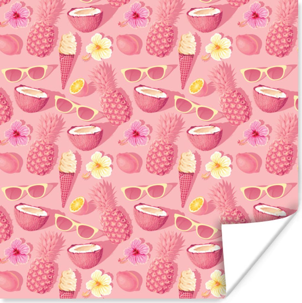 MuchoWow Poster Sommer - Rosa - Muster 100x100 cm - Babyzimmer