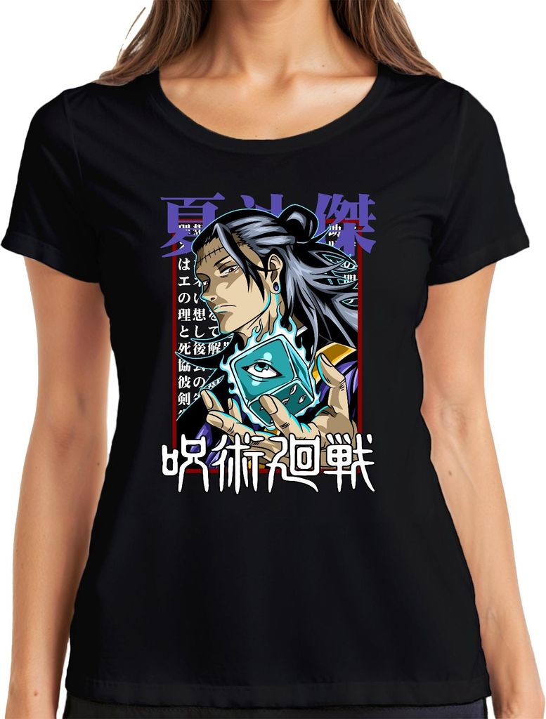 Jujutsu Kaisen Anime Manga Auge Würfel Flamme düster Geschenk Damen T-Shirt, Schwarz, M