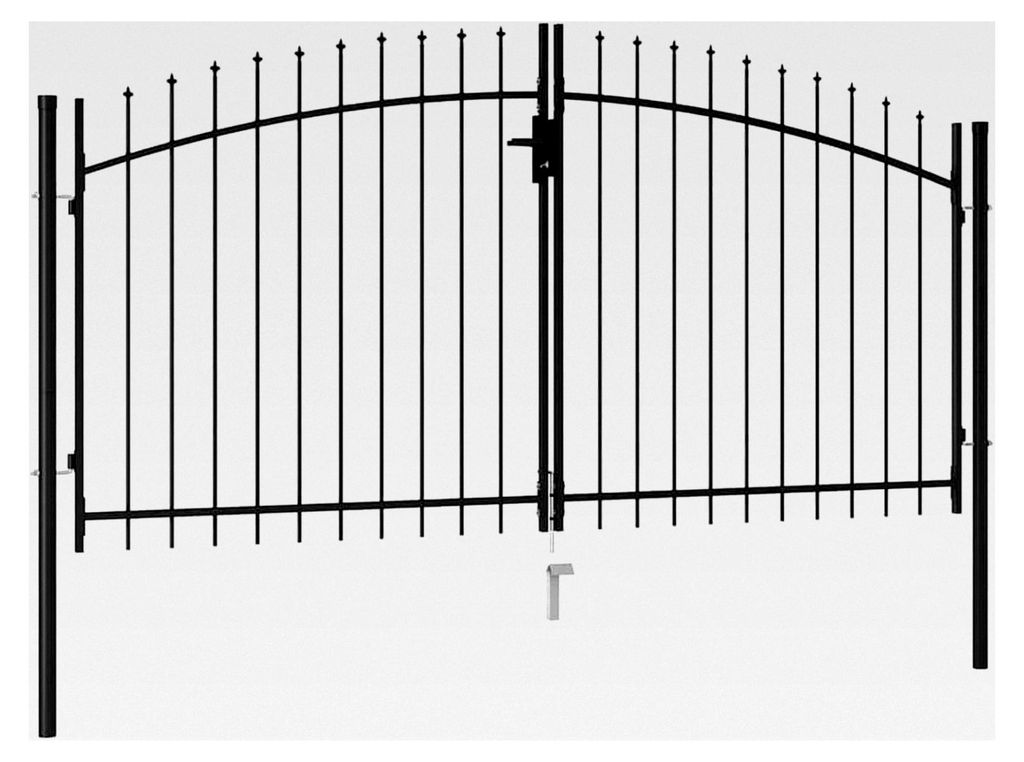 Rantry Doppelflügeltor mit Speerspitzen aus Stahl 3 x 1,5 m Schwarz