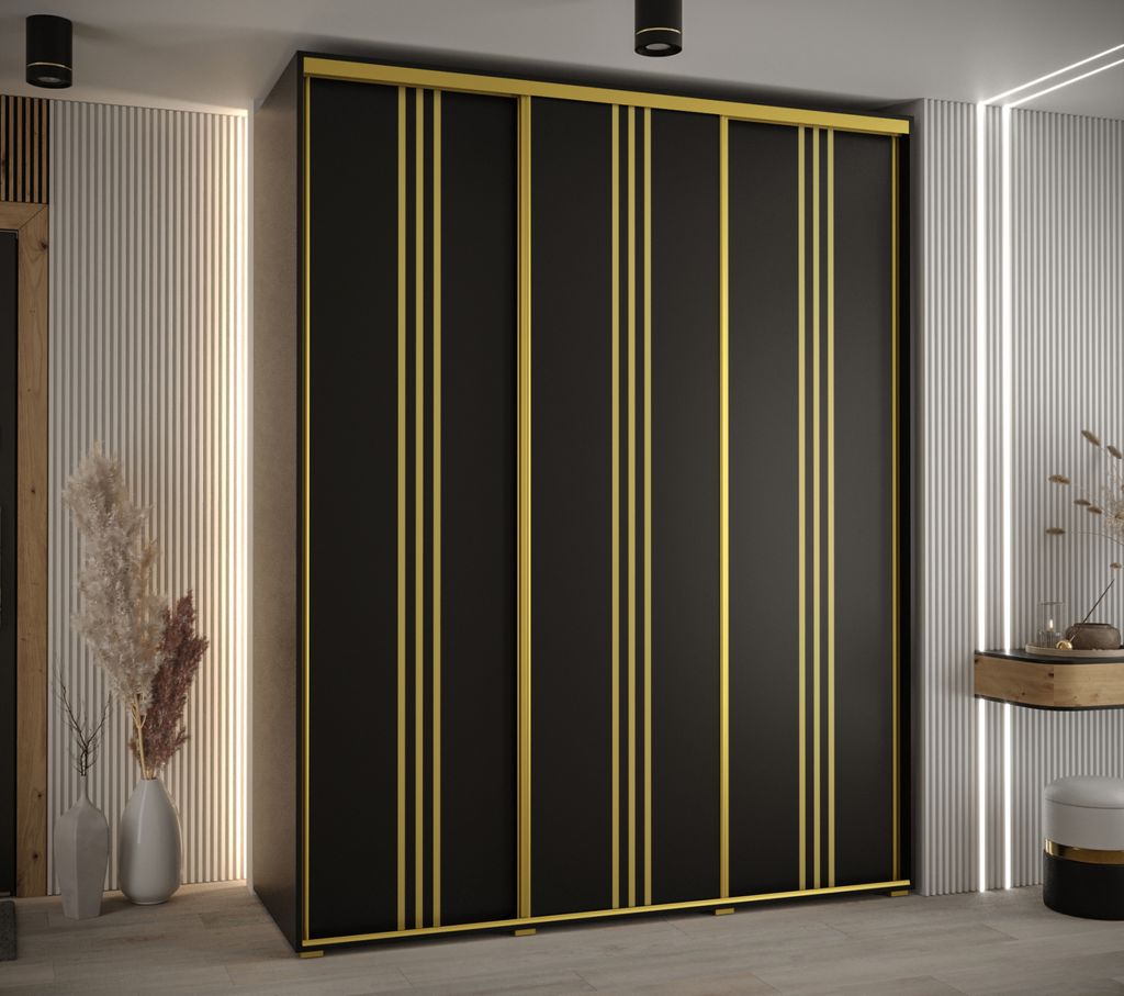 Kleiderschrank YVONA 6 - 200/60 cm, schwarz/gold