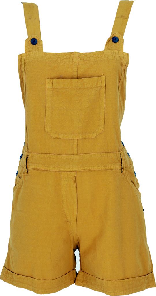 Goa Shorts, Kurze Latzhose, Boho Latzhose - Mustard, Damen, Gelb, Baumwolle, Größe: XL