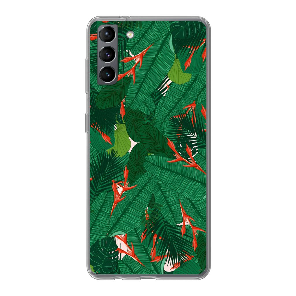 MuchoWow Handyhülle Schutzhülle Hülle für Samsung Galaxy S21 Plus Blumen - Blätter - Muster Silikon Softcase Handy Hülle - Handy-Tasche