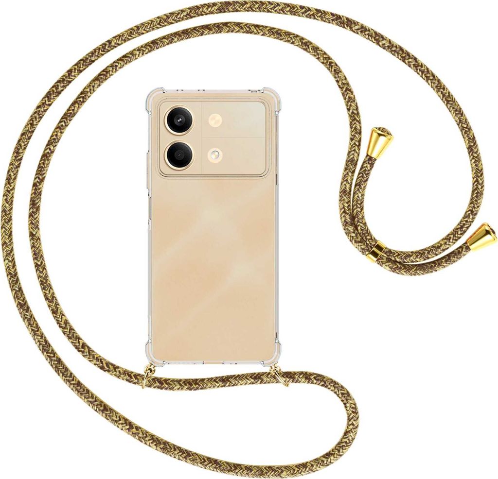 Handykette Backcover-Schutzhülle mit Band (Metall goldfarben) für Xiaomi Redmi Note 13 Pro 5G - braun+beige