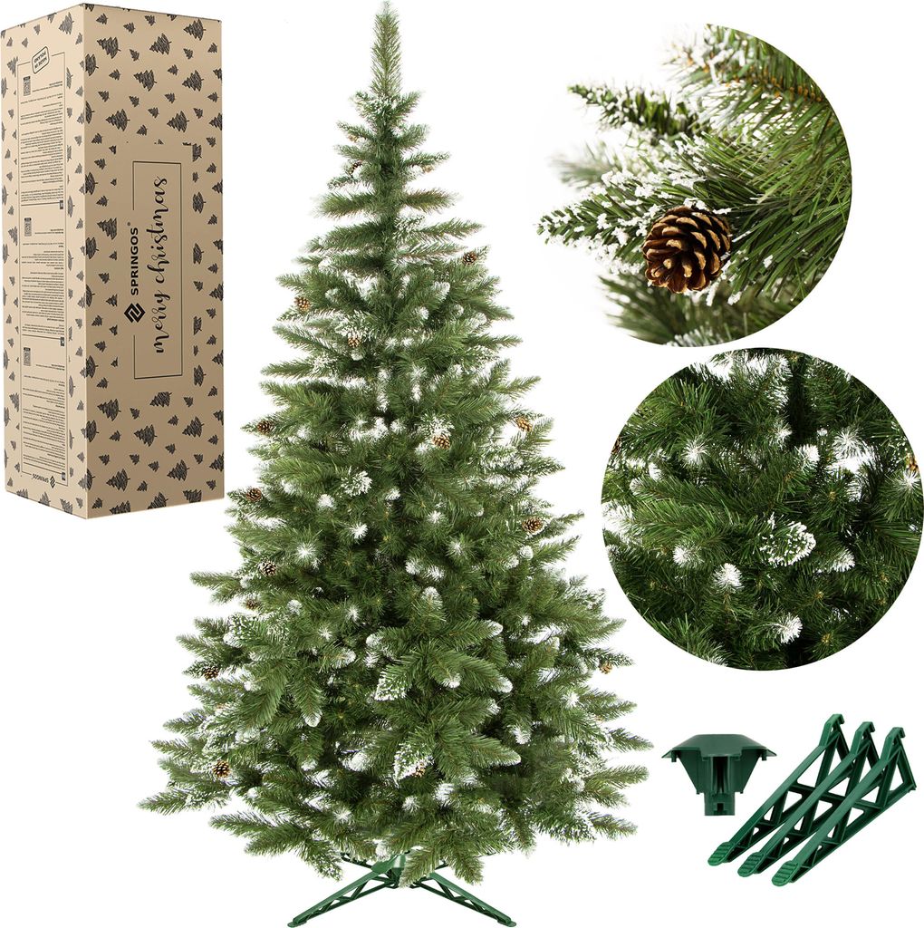 Künstlicher Weihnachtsbaum Diamantkiefer Kunstschnee echte Zapfen 200 cm